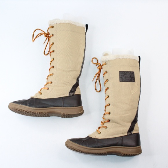 Polo Ralph Lauren Khaki Brown Canvas Boots #136 - Picture 4 of 8